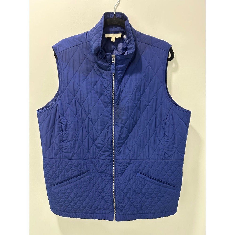 Talbots Woman Royal Blue Quilted Vest Size 2X Full Zip Mock Neck Pockets